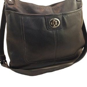 Coach Penelope Black Pebbled Leather Crossbody Shoulder Bag #F19265